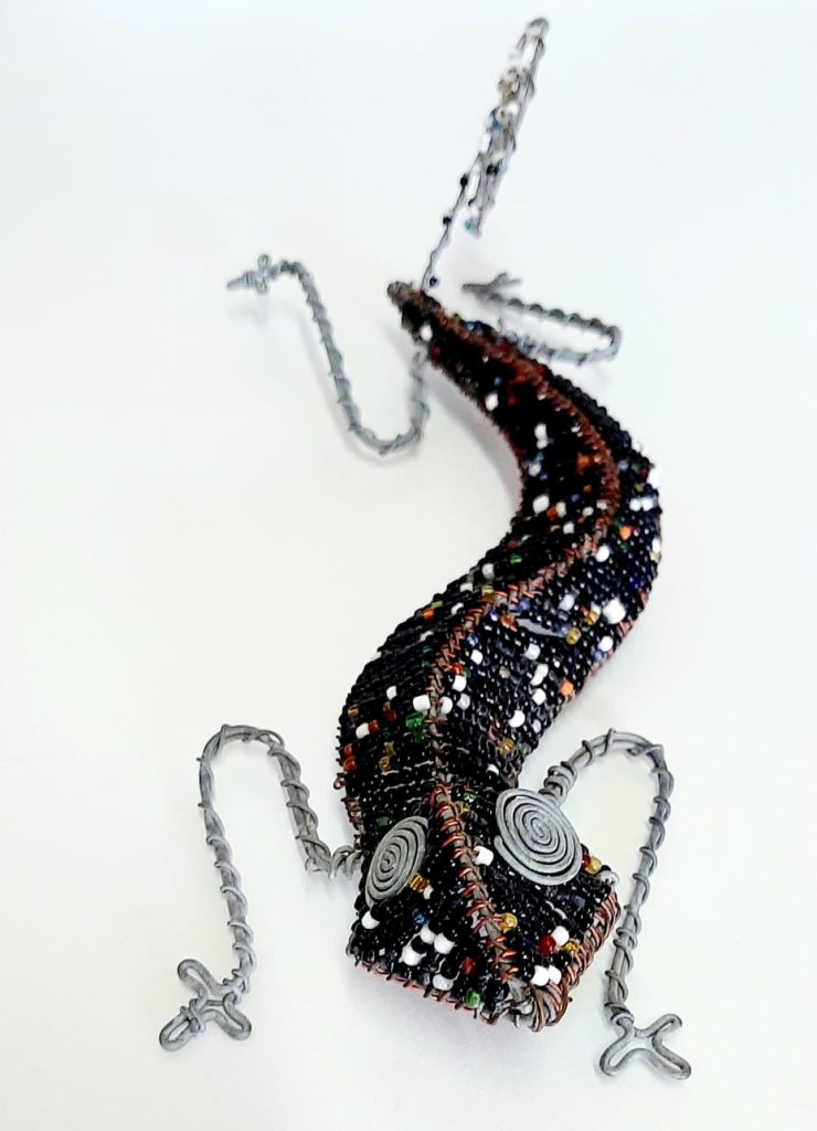 African Crafted Wire Gecko Beads Animal Lizard Sculpture - Barksdale